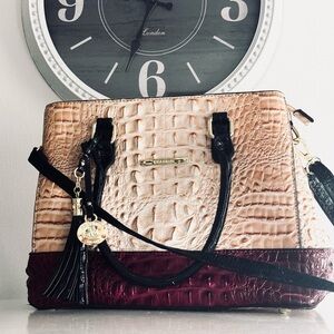 Authentic Brahmin, Anywhere Tote Croc Vanilla Linen Leather Shoulder Bag Charms